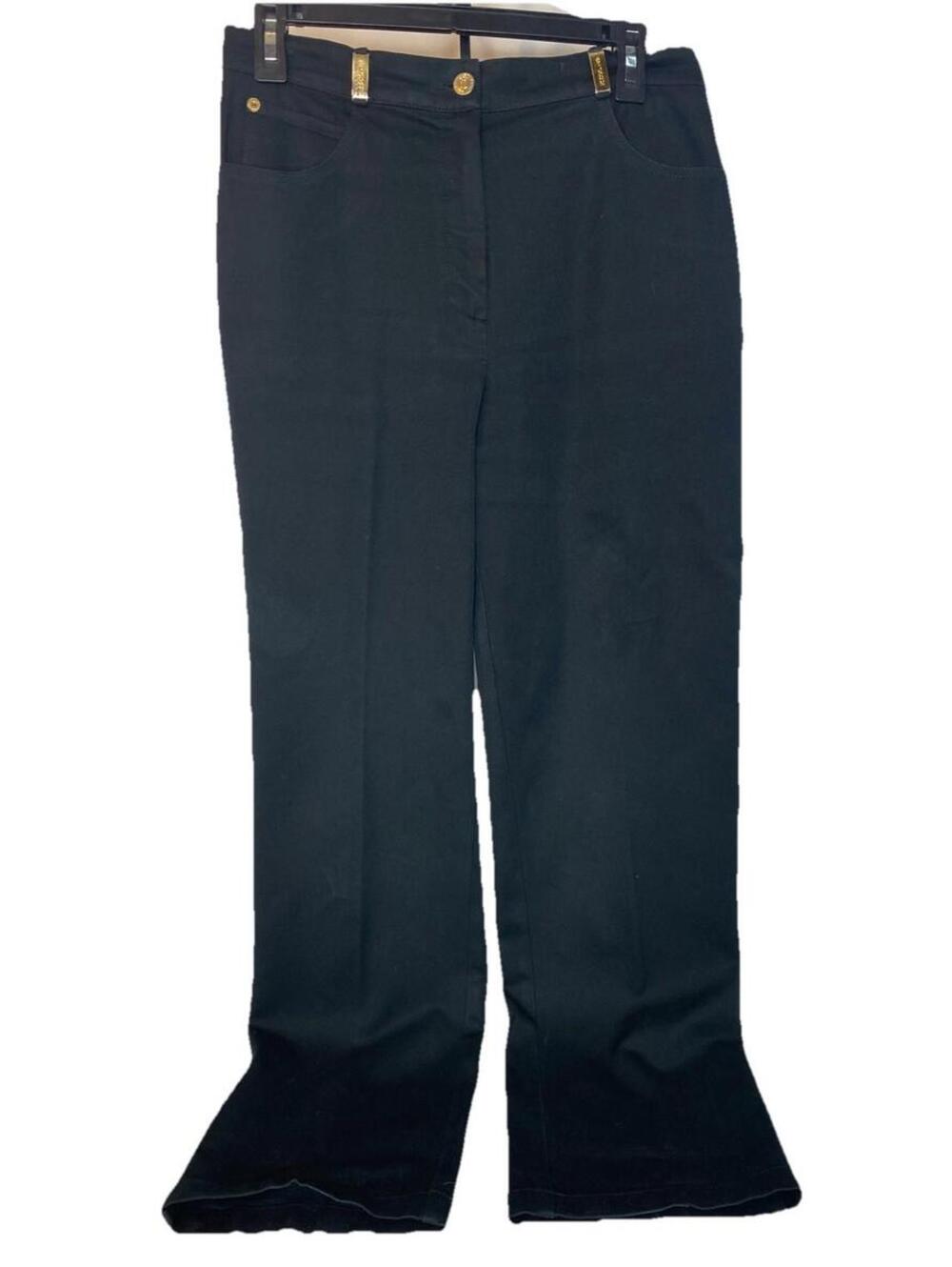 St John Sport by Marie Gray Pants Black Straight Leg Sz 8 Gold Button